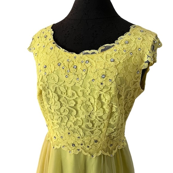 Vintage Ann’s Vogue Shop Cincinnati Yellow Princess Gown Lace Chiffon S/M 1960s - Picture 5 of 10